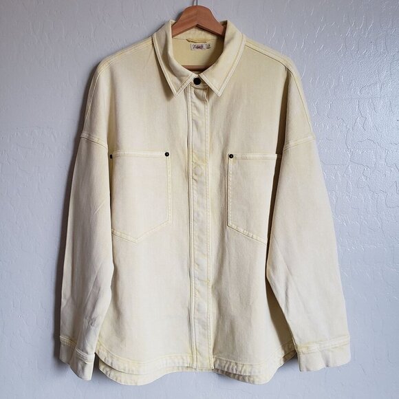 Faherty Sunny Oversized Organic Cotton Blend Shacket Washed Yellow Women's Large - Picture 1 of 10
